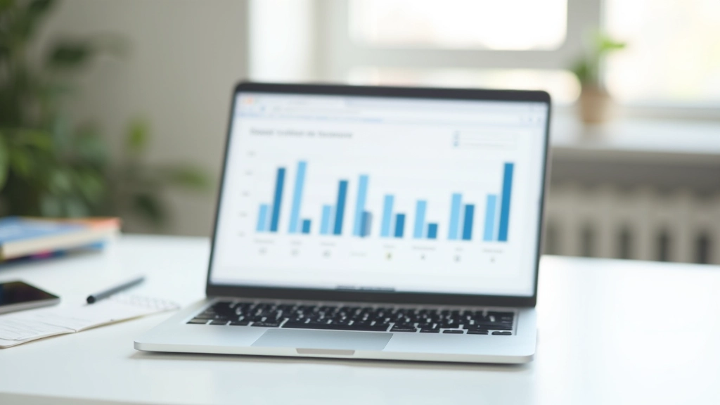 Ordinateur portable affichant un graphique simple des dépenses mensuelles avec des barres de hauteur variable selon les saisons