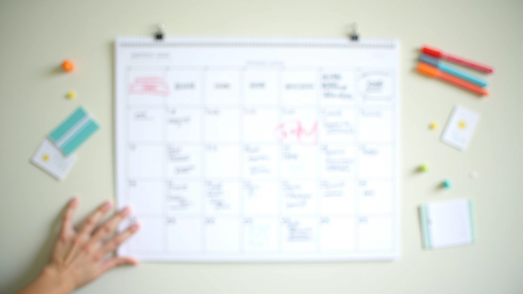 Calendrier mensuel avec dates de paie et de dépenses importantes marquées